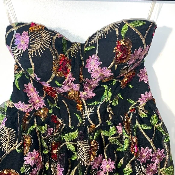 NWOT Fashion Nova Floral Sequins Bustier Top Strapless Babydoll Dress - Picture 8 of 16